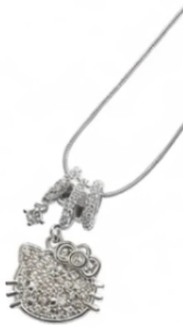 Cadena de acero quirurgico con dije Hello Kitty y micro pave cristal 40cm + 5cm